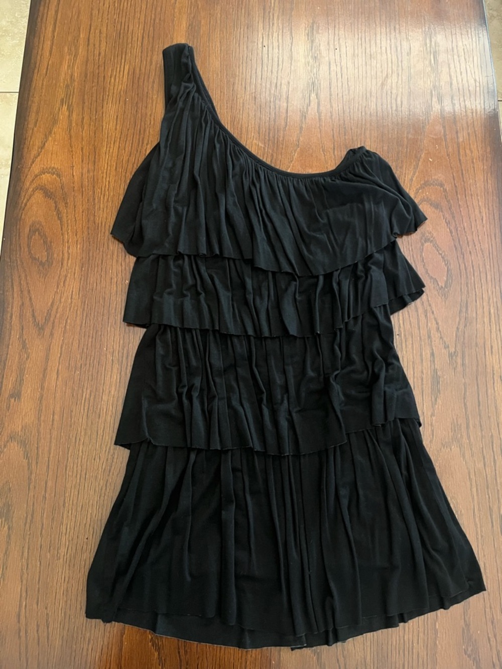 Francesca's Black Tiered Ruffle One-Shoulder Dress